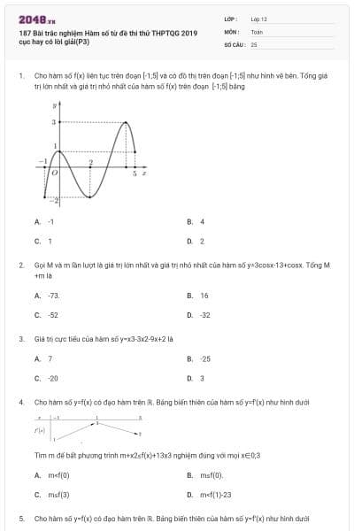 187 Bài trắc nghiệm Hàm số từ đề thi thử THPTQG 2019 cục hay có lời giải(P3)
