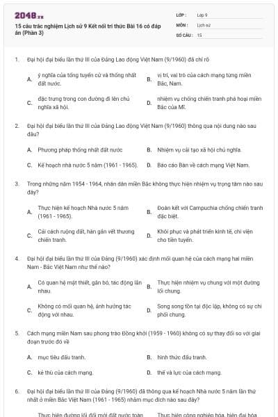 15 câu trắc nghiệm Lịch sử 9 Kết nối tri thức Bài 16 có đáp án (Phần 3)