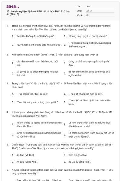 15 câu trắc nghiệm Lịch sử 9 Kết nối tri thức Bài 16 có đáp án (Phần 5)
