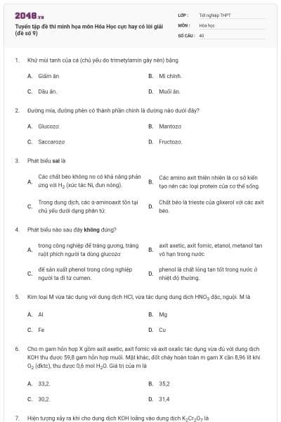 Tuyển tập đề thi minh họa môn Hóa Học cực hay có lời giải (đề số 9)