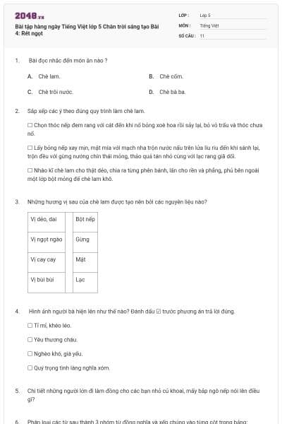 Bài tập hàng ngày Tiếng Việt lớp 5 Chân trời sáng tạo Bài 4: Rét ngọt