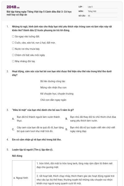 Bài tập hàng ngày Tiếng Việt lớp 5 Cánh diều Bài 3: Có học mới hay có đáp án