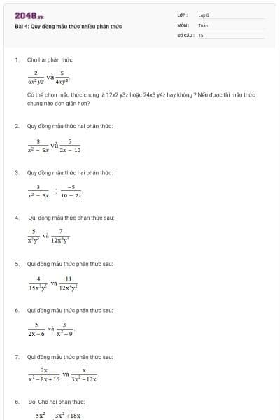 Bài 4: Quy đồng mẫu thức nhiều phân thức