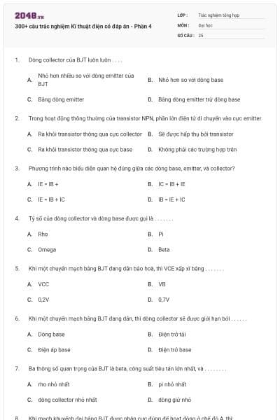 300+ câu trắc nghiệm Kĩ thuật điện có đáp án - Phần 4
