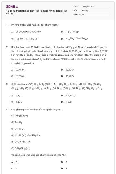15 Bộ đề thi minh họa môn Hóa Học cực hay có lời giải (Đề số 11)