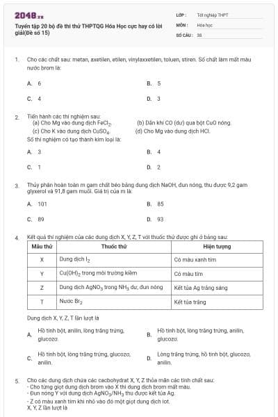 Tuyển tập 20 bộ đề thi thử THPTQG Hóa Học cực hay có lời giải(Đề số 15)