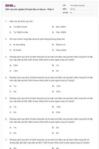 300+ câu trắc nghiệm Kĩ thuật điện có đáp án - Phần 3