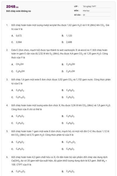 Đốt cháy este không no