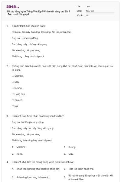 Bài tập hàng ngày Tiếng Việt lớp 5 Chân trời sáng tạo Bài 7 : Bức tranh đồng quê