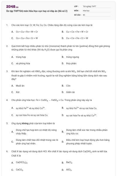 Ôn tập THPTGQ môn Hóa Học cực hay có đáp án (Đề số 2)