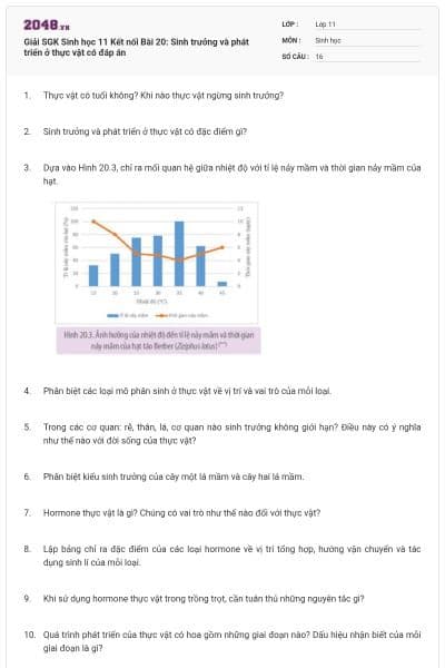 Giải SGK Sinh học 11 Kết nối Bài 20: Sinh trưởng và phát triển ở thực vật có đáp án