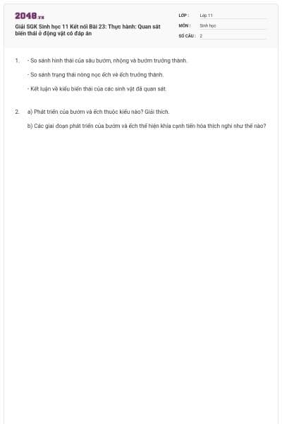 Giải SGK Sinh học 11 Kết nối Bài 23: Thực hành: Quan sát biến thái ở động vật có đáp án