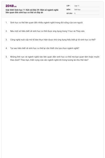 Giải SGK Sinh học 11 Kết nối Bài 29: Một số ngành nghề liên quan đến sinh học cơ thể có đáp án
