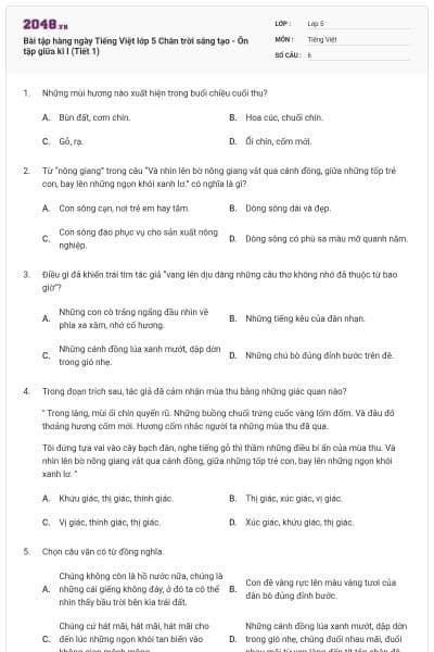 Bài tập hàng ngày Tiếng Việt lớp 5 Chân trời sáng tạo - Ôn tập giữa kì I (Tiết 1)