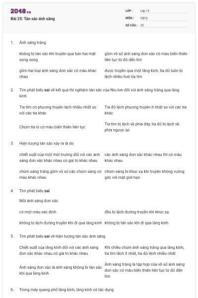 Bài 25: Tán sắc ánh sáng