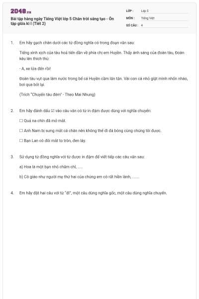 Bài tập hàng ngày Tiếng Việt lớp 5 Chân trời sáng tạo - Ôn tập giữa kì I (Tiết 2)