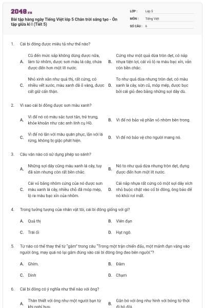 Bài tập hàng ngày Tiếng Việt lớp 5 Chân trời sáng tạo - Ôn tập giữa kì I (Tiết 5)
