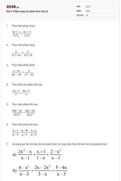 Bài 5: Phép cộng các phân thức đại số