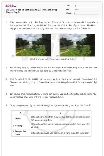 Giải SGK Tin học 11 Cánh diều Bài 2. Tẩy xoá ảnh trong Gimp có đáp án