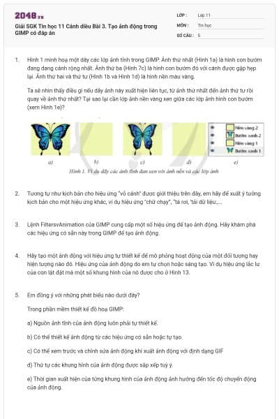 Giải SGK Tin học 11 Cánh diều Bài 3. Tạo ảnh động trong GIMP có đáp án