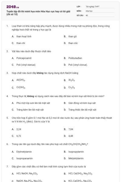 Tuyển tập đề thi minh họa môn Hóa Học cực hay có lời giải (đề số 10)