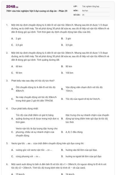 700+ câu trắc nghiệm Vật lí đại cương có đáp án - Phần 29