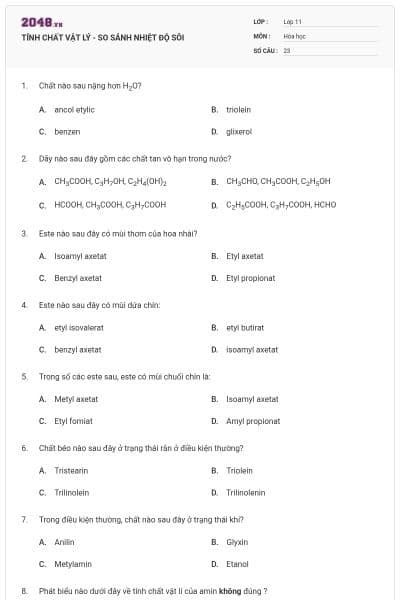 TÍNH CHẤT VẬT LÝ - SO SÁNH NHIỆT ĐỘ SÔI