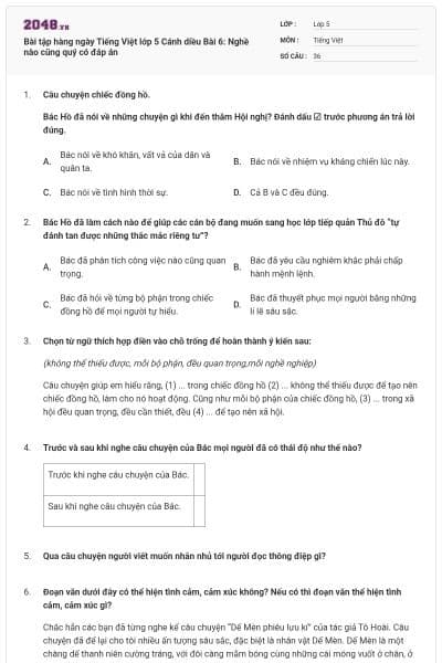 Bài tập hàng ngày Tiếng Việt lớp 5 Cánh diều Bài 6: Nghề nào cũng quý có đáp án