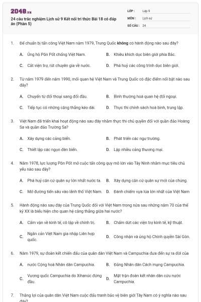 24 câu trắc nghiệm Lịch sử 9 Kết nối tri thức Bài 18 có đáp án (Phần 5)