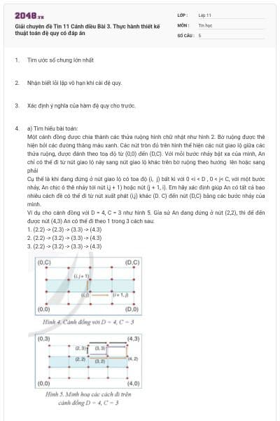 Giải chuyên đề Tin 11 Cánh diều Bài 3. Thực hành thiết kế thuật toán đệ quy có đáp án