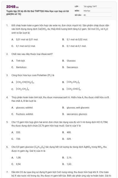 Tuyển tập 20 bộ đề thi thử THPTQG Hóa Học cực hay có lời giải(Đề số 16)
