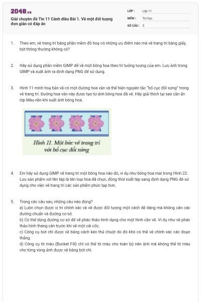 Giải chuyên đề Tin 11 Cánh diều Bài 1. Vẽ một đối tượng đơn giản có đáp án