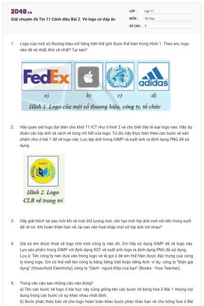 Giải chuyên đề Tin 11 Cánh diều Bài 2. Vẽ logo có đáp án