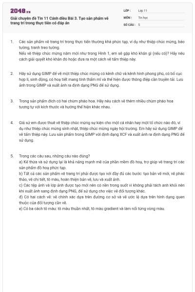 Giải chuyên đề Tin 11 Cánh diều Bài 3. Tạo sản phẩm vẽ trang trí trong thực tiễn có đáp án