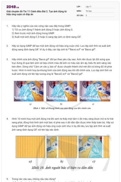Giải chuyên đề Tin 11 Cánh diều Bài 2. Tạo ảnh động từ hiệu ứng cuộn có đáp án