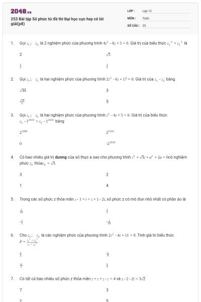 253 Bài tập Số phức từ đề thi Đại học cực hay có lời giải(p8)