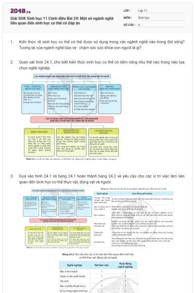 Giải SGK Sinh học 11 Cánh diều Bài 24: Một số ngành nghề liên quan đến sinh học cơ thể có đáp án