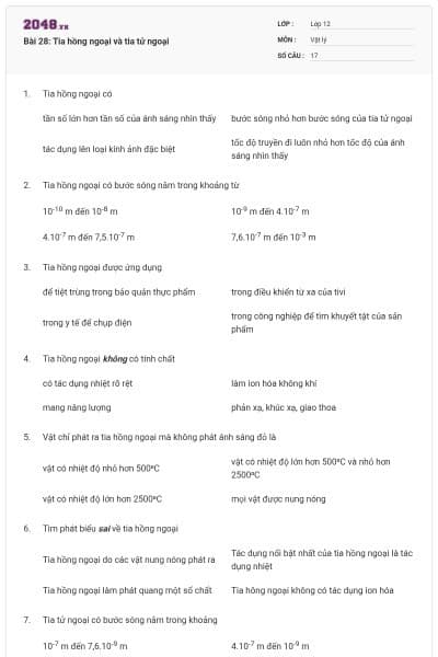 Bài 28: Tia hồng ngoại và tia tử ngoại