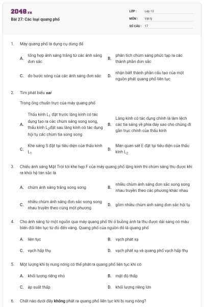 Bài 27: Các loại quang phổ