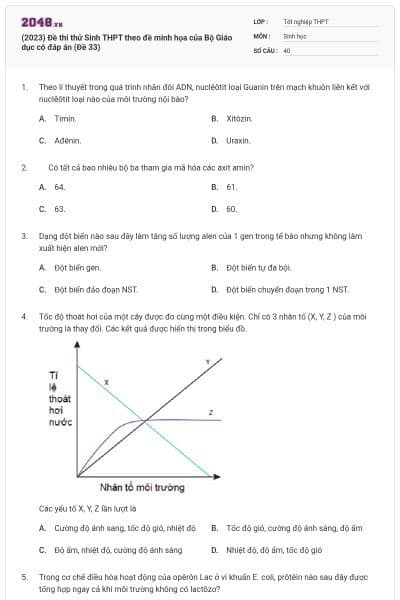 (2023) Đề thi thử Sinh THPT theo đề minh họa của Bộ Giáo dục có đáp án (Đề 33)