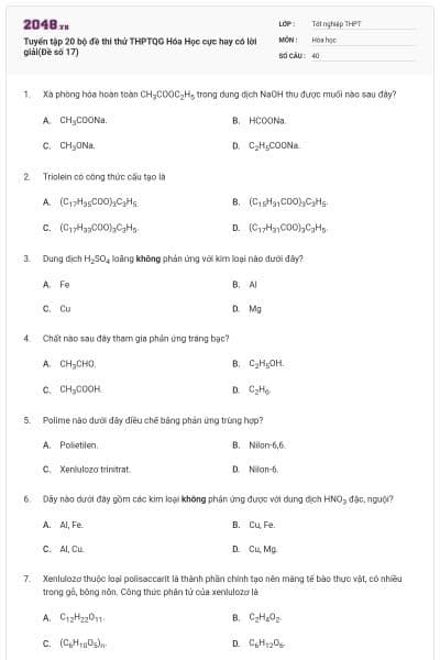 Tuyển tập 20 bộ đề thi thử THPTQG Hóa Học cực hay có lời giải(Đề số 17)
