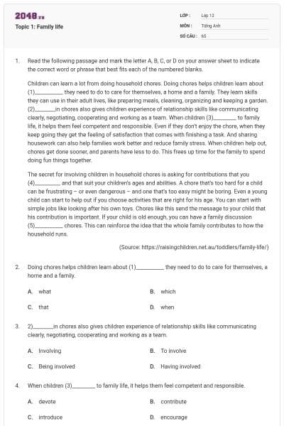 Topic 1: Family life