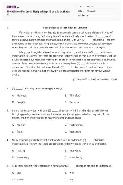 500 bài Đọc điền ôn thi Tiếng anh lớp 12 có đáp án (Phần 17)