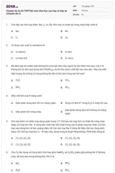 Chuyên đề ôn thi THPTQG môn Hóa Học cực hay có đáp án (Chuyên đề 3)