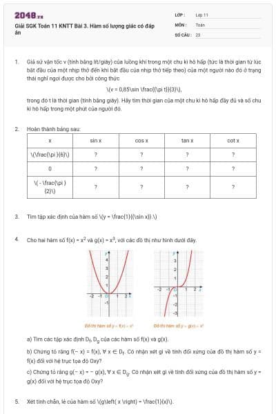 Giải SGK Toán 11 KNTT Bài 3. Hàm số lượng giác có đáp án