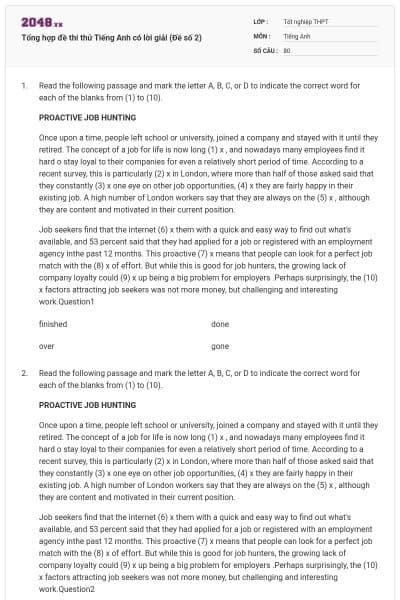 Tổng hợp đề thi thử Tiếng Anh có lời giải (Đề số 2)