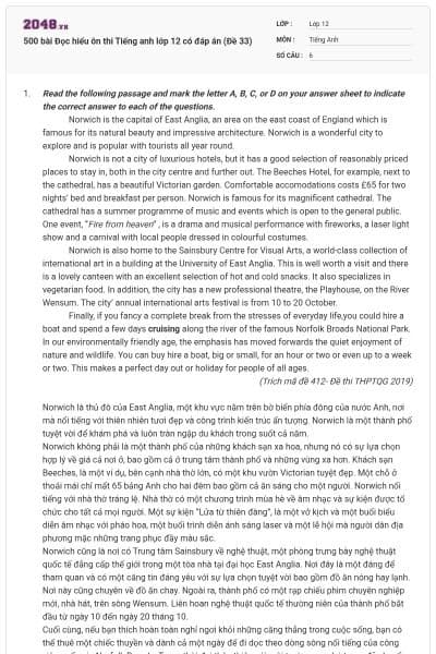 500 bài Đọc hiểu ôn thi Tiếng anh lớp 12 có đáp án (Đề 33)