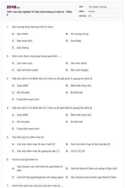 100+ câu trắc nghiệm Vi sinh môi trường có đáp án - Phần 2