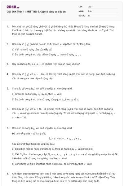 Giải SGK Toán 11 KNTT Bài 6. Cấp số cộng có đáp án