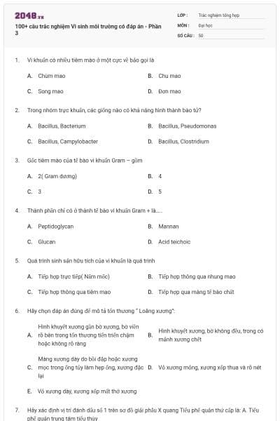 100+ câu trắc nghiệm Vi sinh môi trường có đáp án - Phần 3